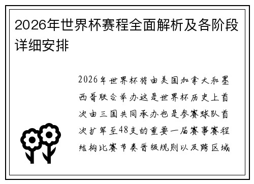 2026年世界杯赛程全面解析及各阶段详细安排